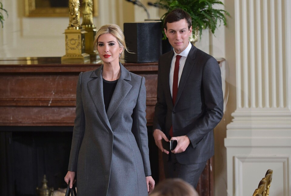 Jared Kushner et Ivanka Trump, à leur arrivée pour la conférence de presse conjointe de MM. Trump et Nétanyahou.