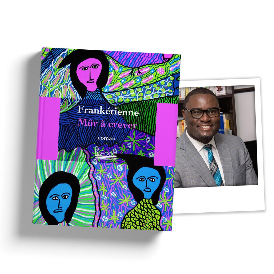 Portrait du professeur Jude Mary Cénat et la page couverture du livre Un mur à crever de Frankétienne.