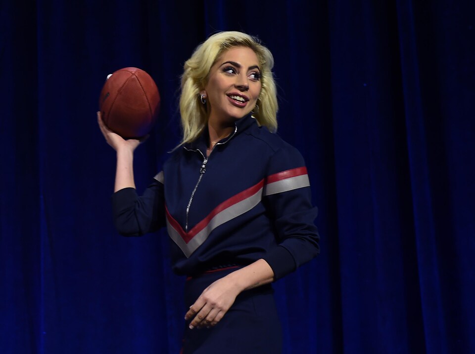 Lady Gaga lors de la conférence de presse du Super Bowl le 2 février à Houston