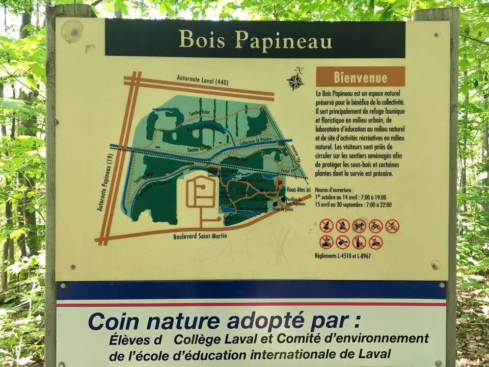 Les boisés de Laval, comme ici le Bois Papineau, sont souvent entretenus par des comités de bénévoles. Sur la photo où l'on voit les sentiers du Bois Papineau.