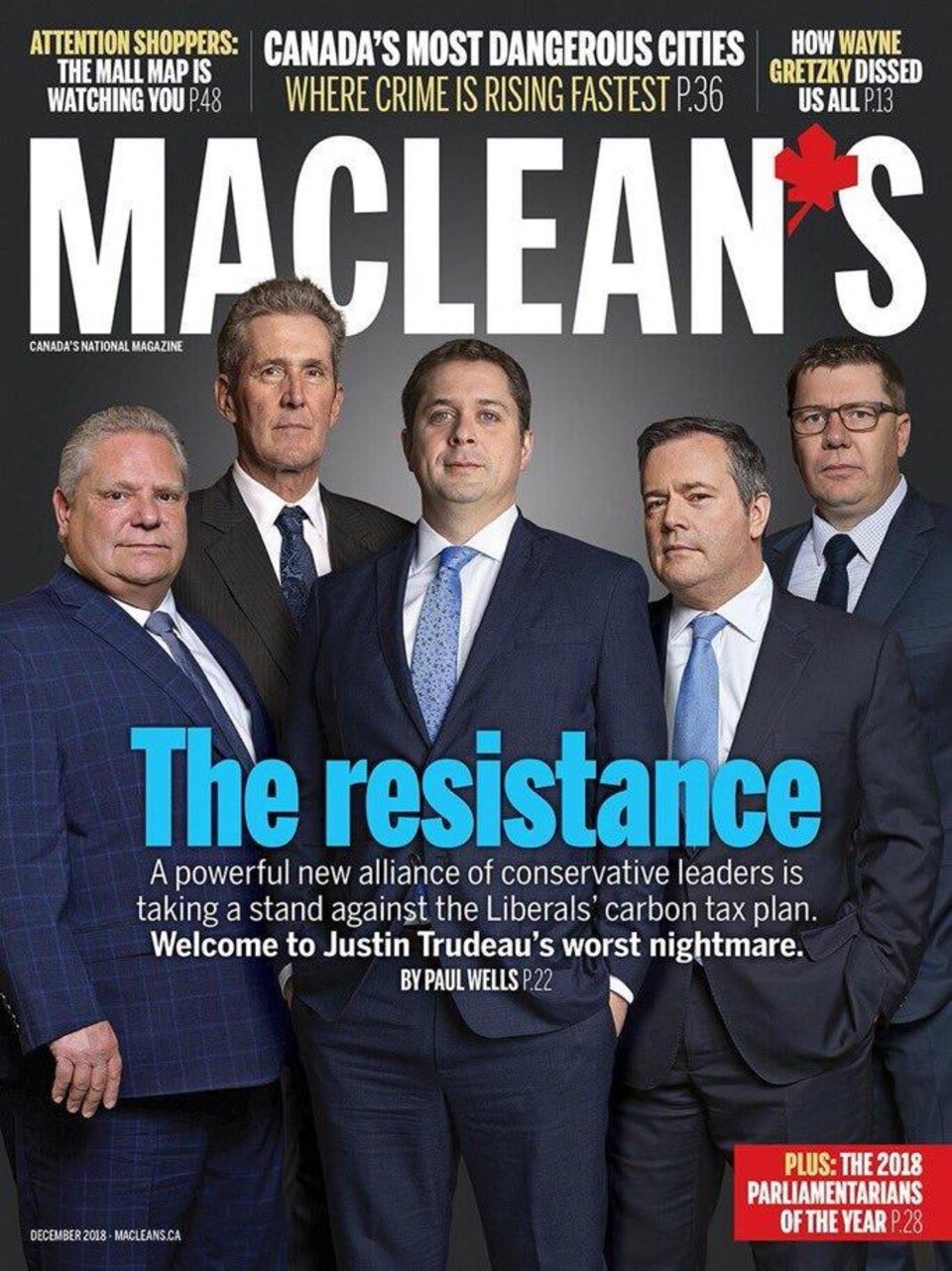 La page couverture du magazine Maclean's, où figurent des leaders conservateurs.