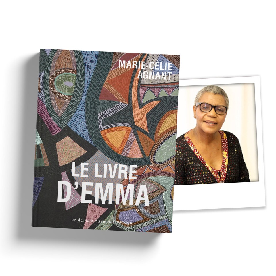 Portrait de la professeure Marlène Rémy Thélusma et la page couverture du livre Le livre d’Emma de Marie-Célie Agnant.
