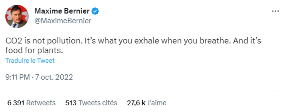 Un tweet de Maxime Bernier.