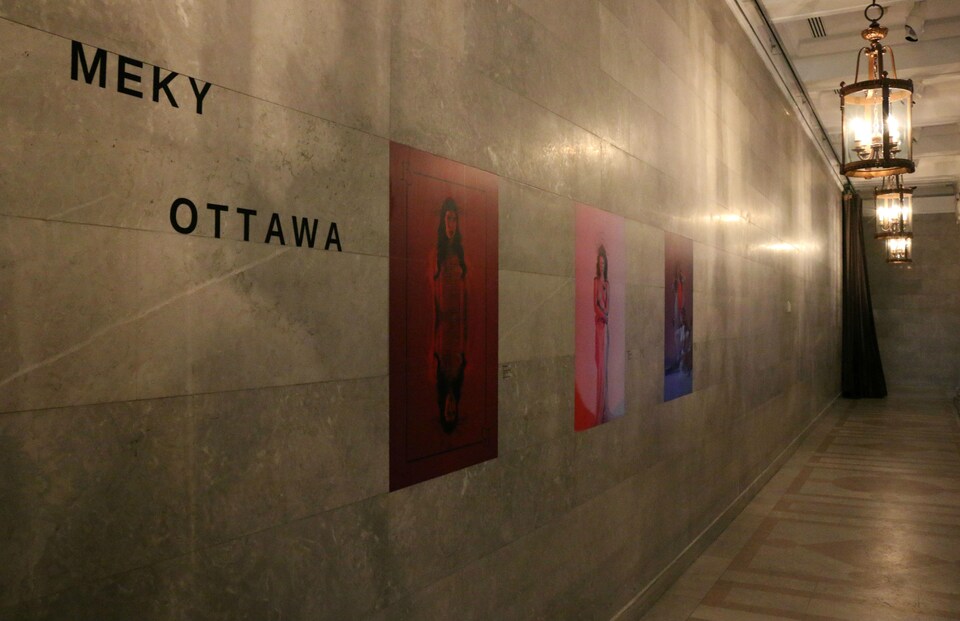 Des oeuvres de l'artiste atikamekw Meky Ottawa, exposées à la Maison du Conseil des arts de Montréal. Elle y présente son exposition Résurgence.