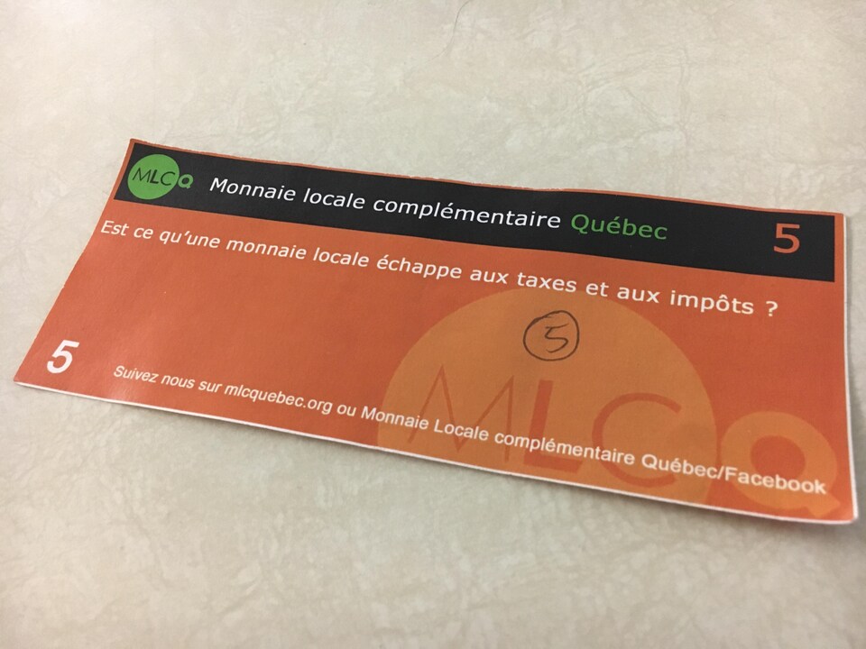 Exemple d'un modèle de billets pour une monnaie locale à Québec.