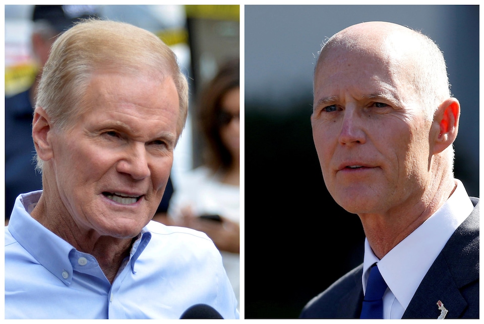 Un montage montre le sénateur démocrate de la Floride Bill Nelson (à gauche) et le gouverneur républicain Rick Scott.