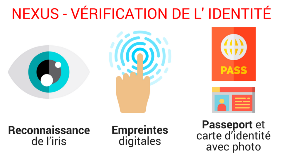 On voit plusieurs dessins. Un oeil avec reconnaissance de l'iris en dessous, Empreintes digitales sous un doigt et passeport et carte d'identité avec photo. 