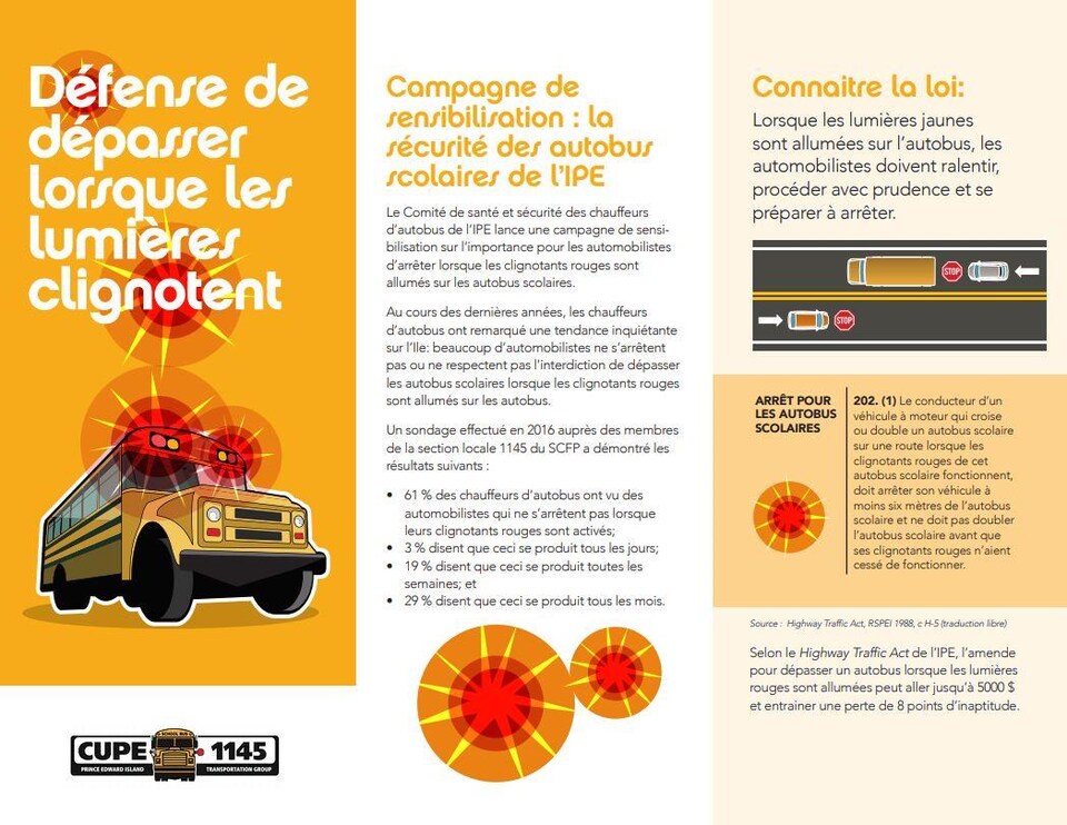 Dépliant explicatif distribué par le syndicat des conducteurs d'autobus scolaires de l'Île-du-Prince-Édouard.