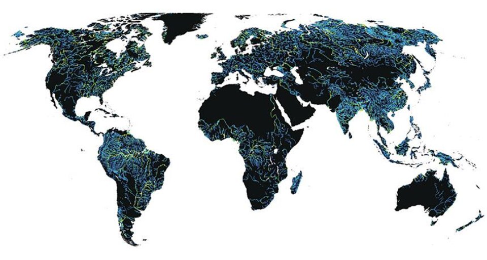 Carte mondiale montrant les rivières.