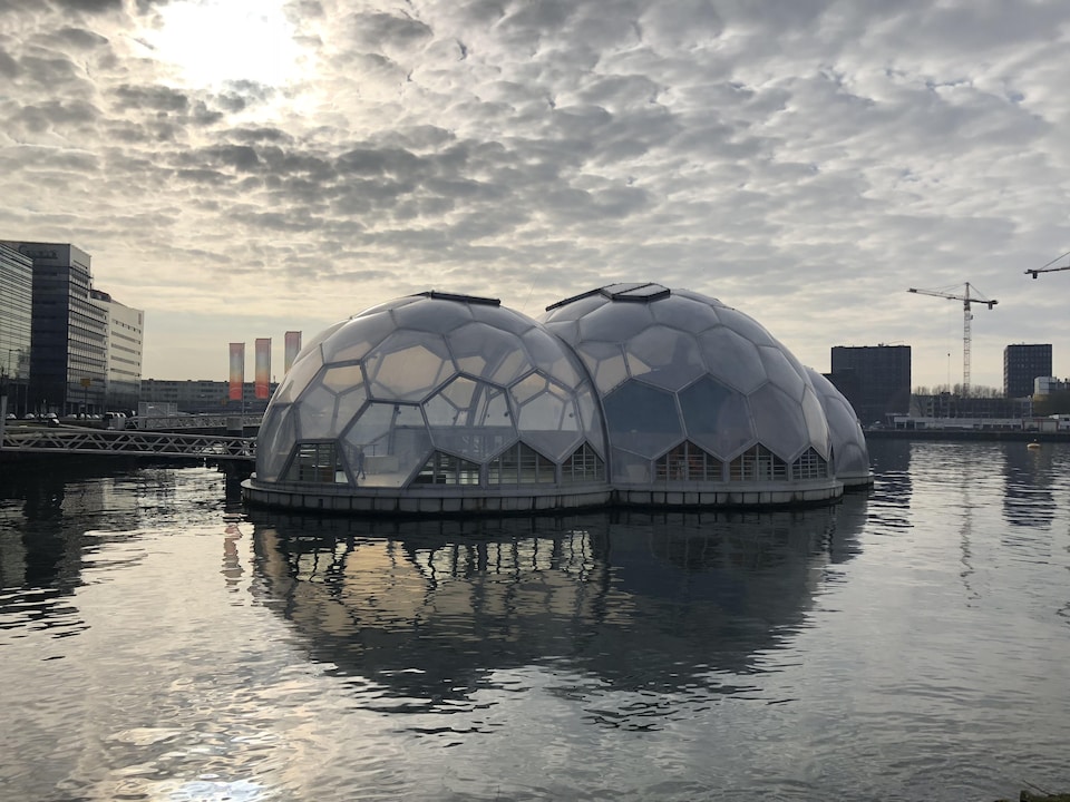 Le pavillon flottant de Rotterdam, un projet expérimental d'habitations adaptées aux effets des changements climatiques. 