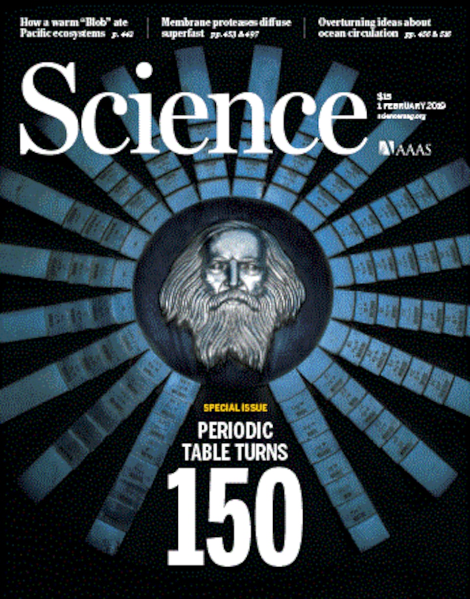 La première page du magazine « Science » consacrée au 150 ans du tableau périodique.