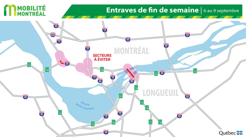Carte des travaux routiers à Montréal.