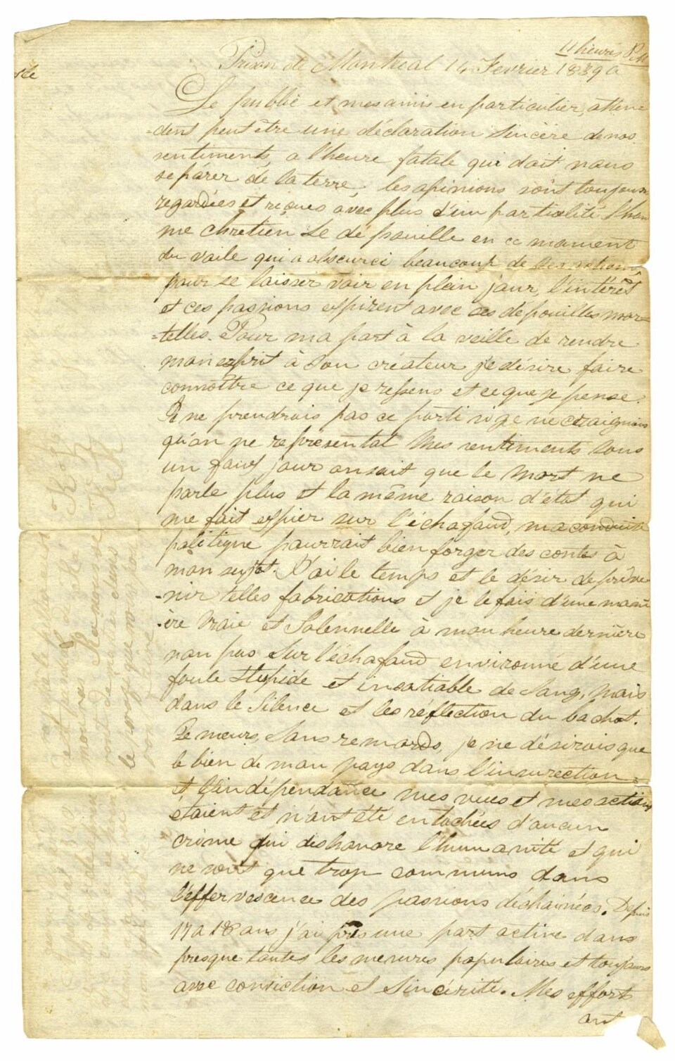 Première page du document retrouvé dans les archives du séminaire de Rimouski.