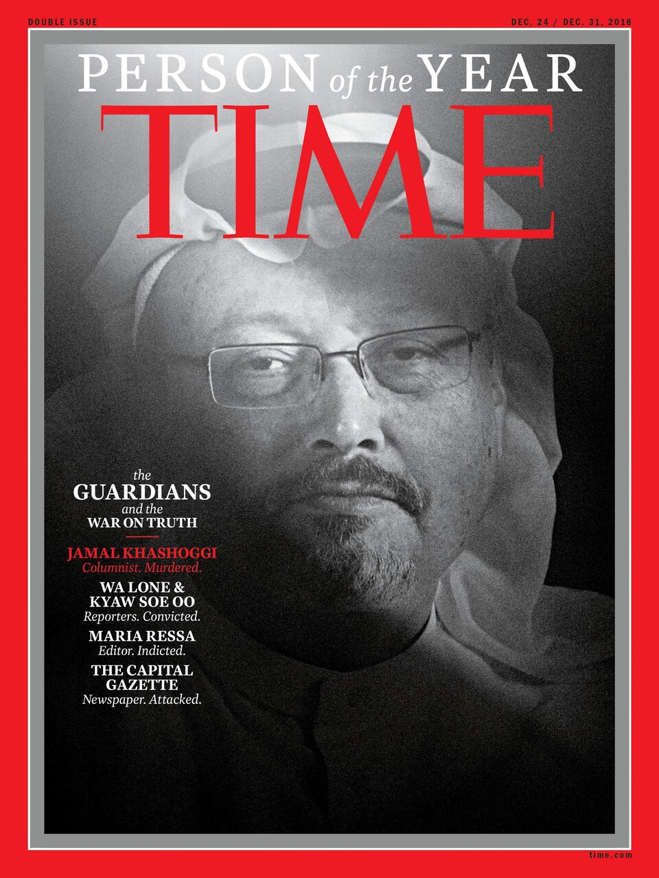 La une du magazine Time arborant le visage de Jamal Khassoghi.