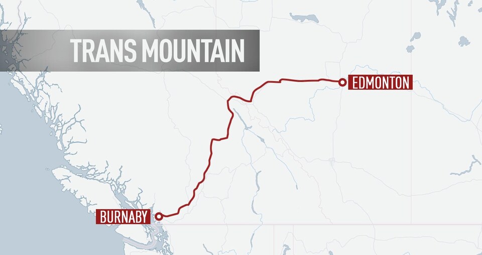Tracé de l'oléoduc Transmountain de l'entreprise Kinder Morgan. 