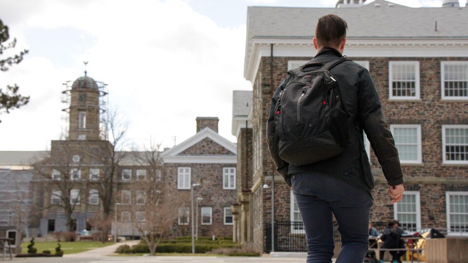 Un étudiant sur le campus de l'université Dalhousie à Halifax en N.-É.