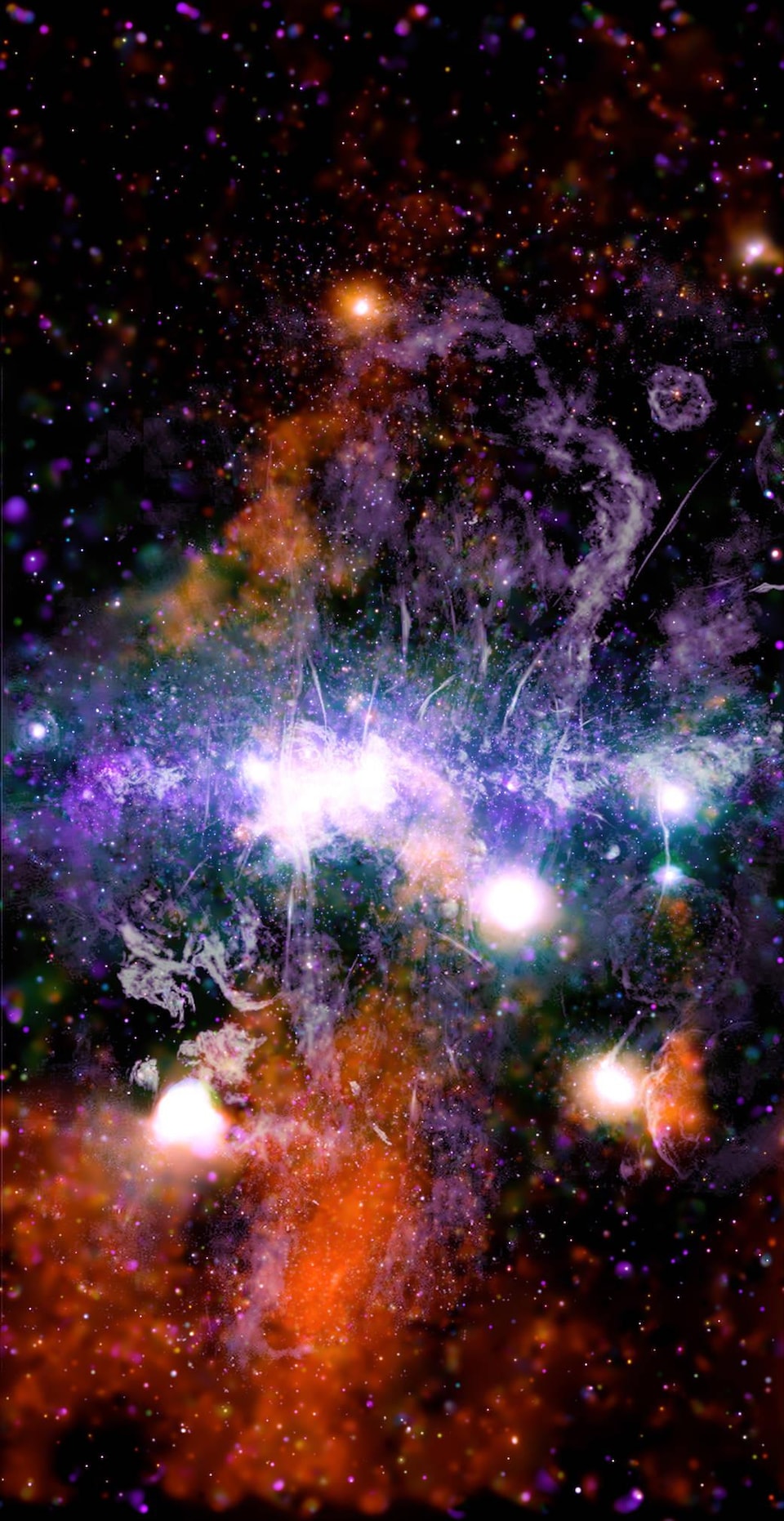 Image montrant des filaments de gaz surchauffés et des champs magnétiques au centre de la Voie lactée. 