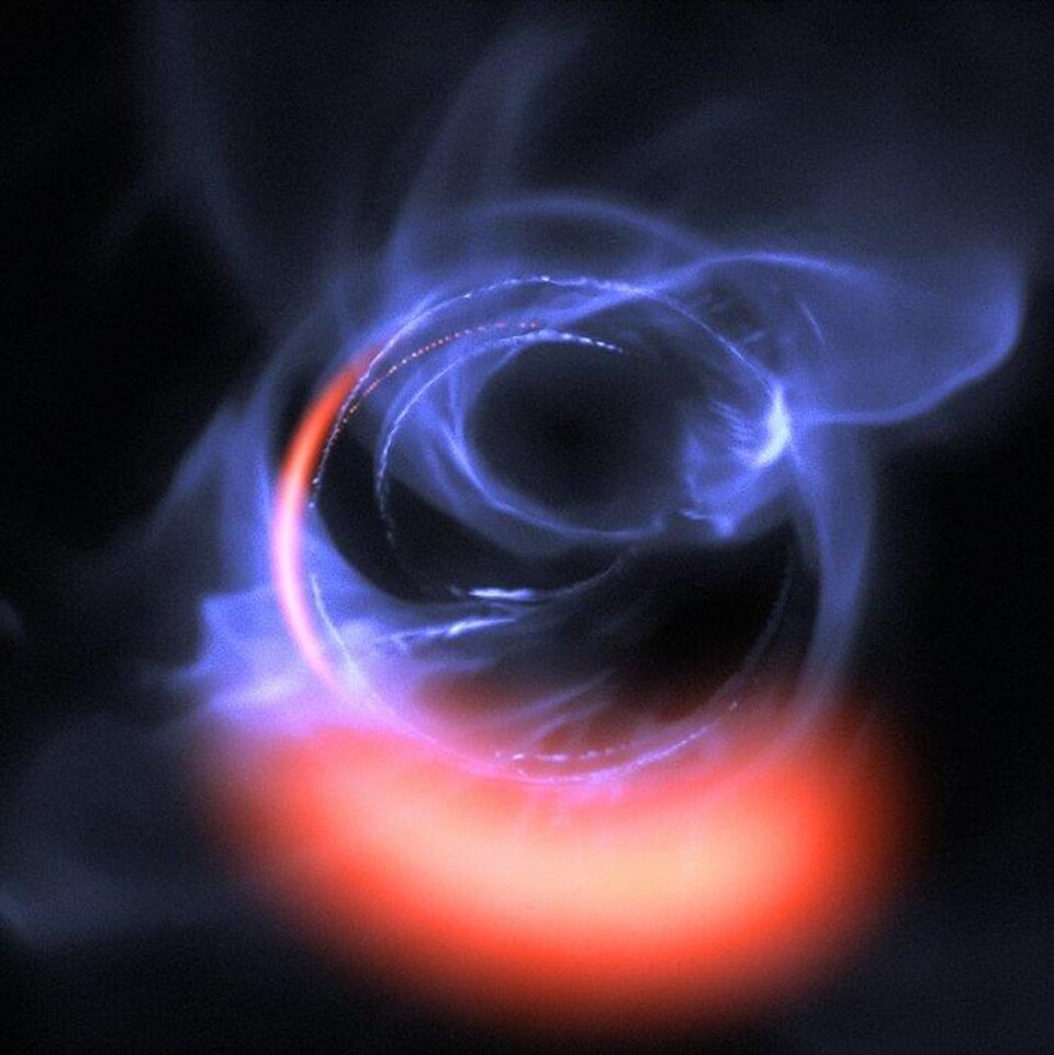 Représentation artistique de matière orbitant autour d'un trou noir.