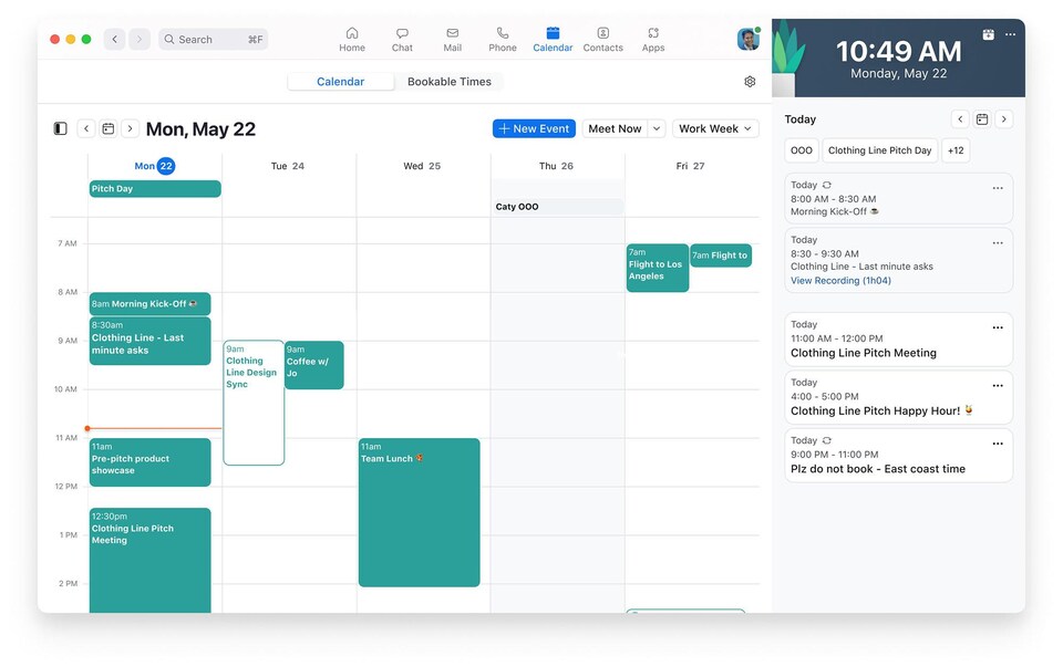 Capture d'écran montrant un calendrier virtuel avec des réunions. 