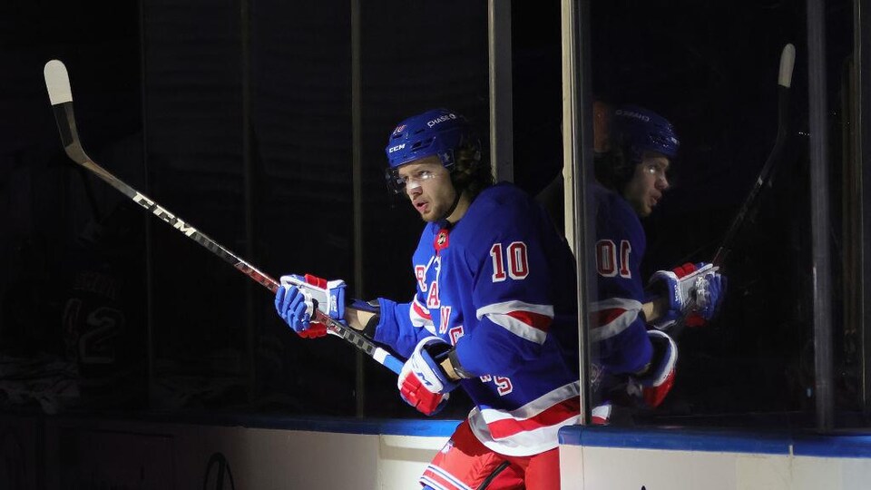 Panarin jumped on the ice before the game. 