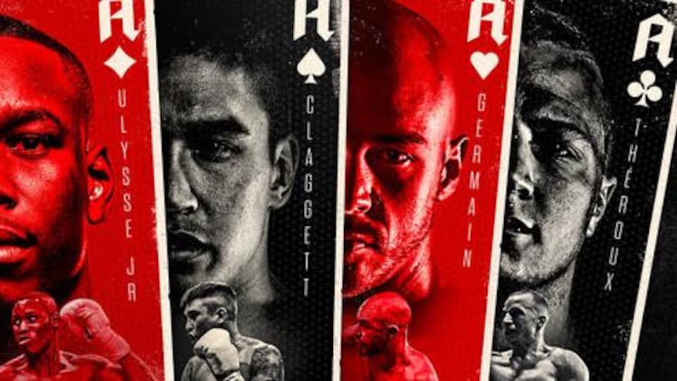 Une affiche promotionnelle de boxe rouge et noire