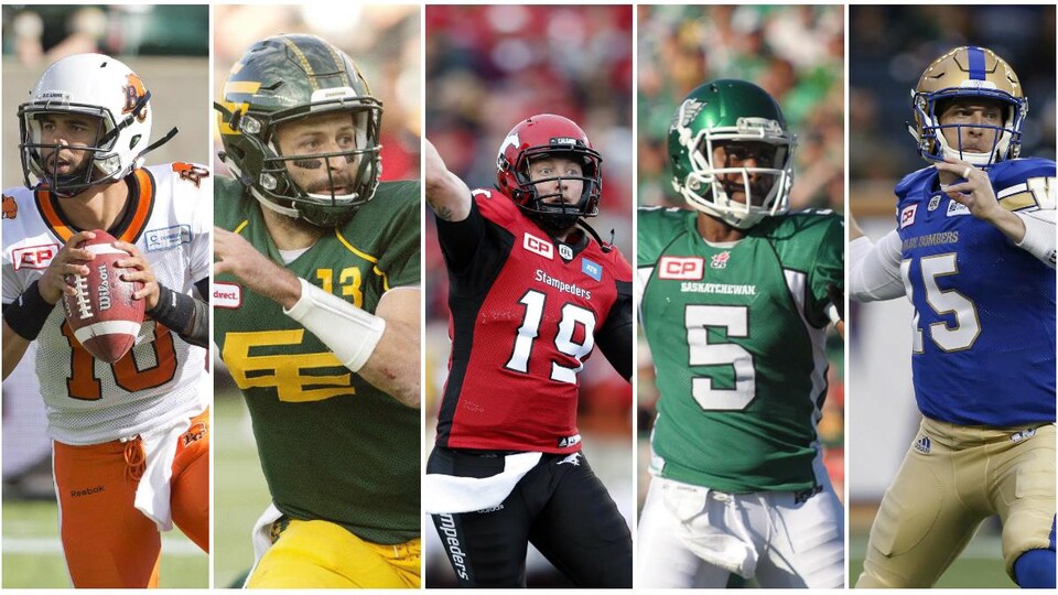Les quarts-arrières Jonathon Jennings des Lions, Mike Reilly des Eskimos, Bo Levi Mitchell des Stampeders, Kevin Glenn des Roughriders et Matt Nichols des Blue Bombers tenteront de mener leur équipe aux grands honneurs.