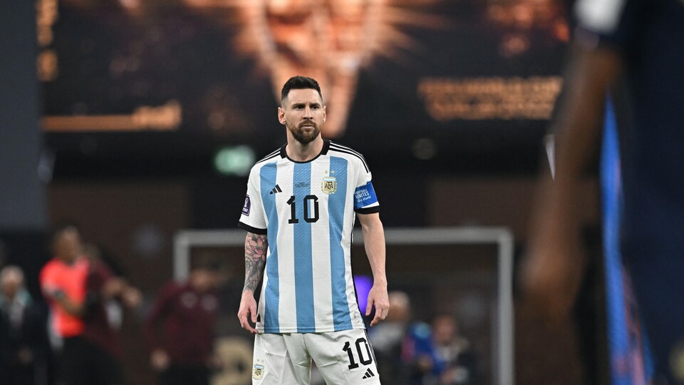 Gros plan sur Lionel Messi pendant la finale du Mondial.