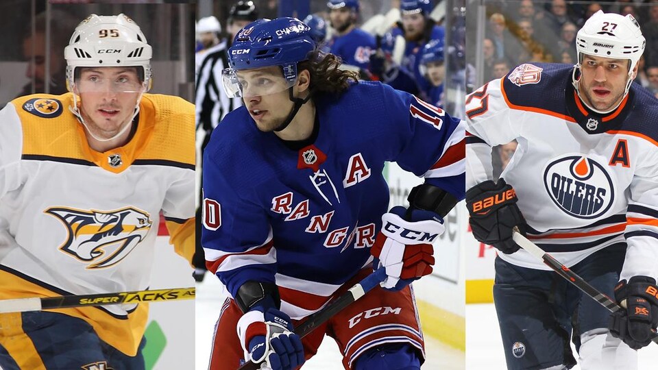 Montage de trois photos des joueurs en action