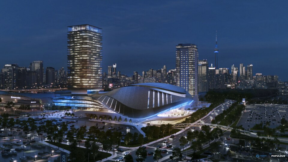 Salle de spectacle aux allures futuristes en retrait du centre-ville de Toronto.