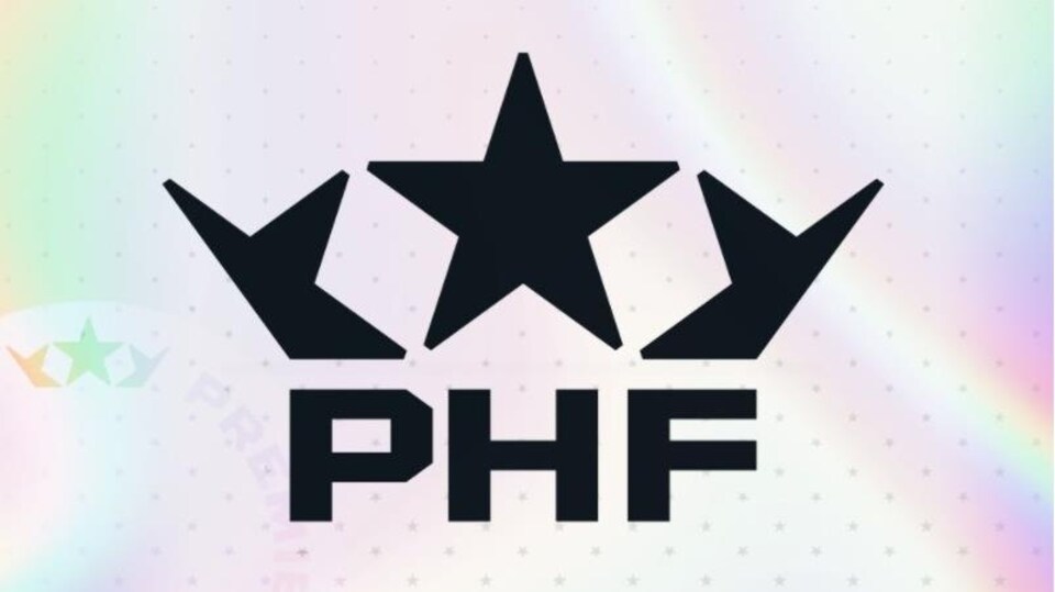 Emblème de la ligue professionnelle PHF, trois lettres sur un fond multicolore