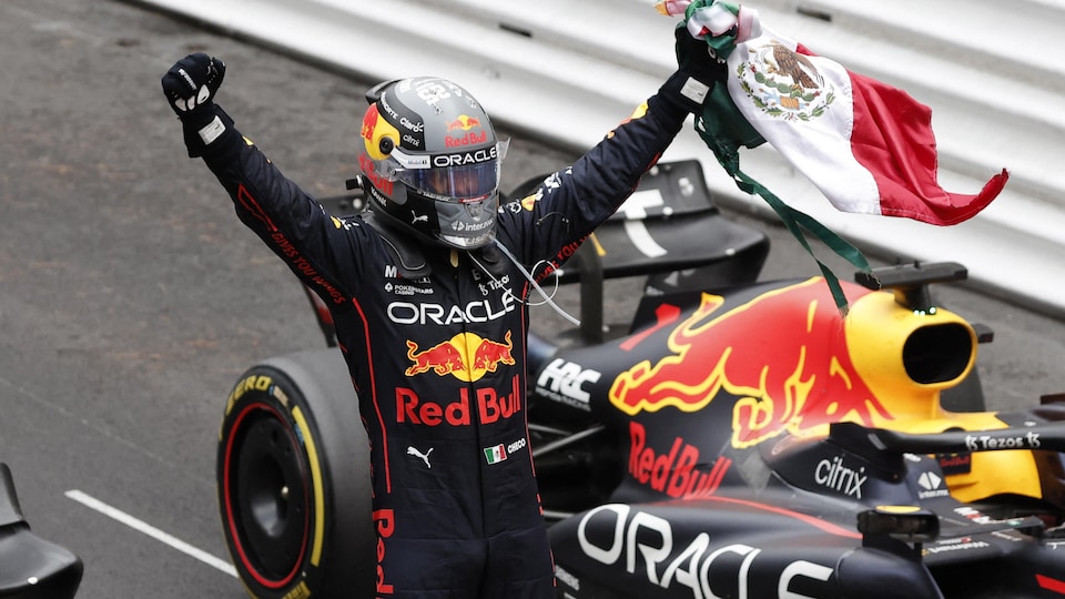He held the flag of his country with his arms raised as he stood in his single-seater.
