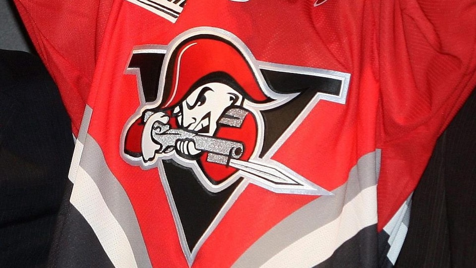 Le gros plan d'un logo sur un chandail de hockey