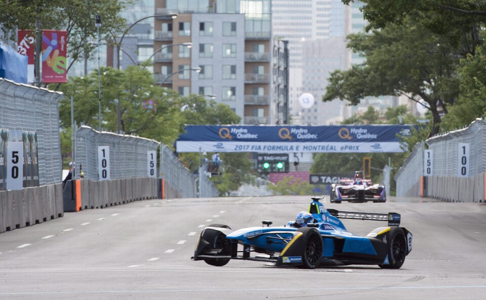 Le pilote Sébastien Buemi pendant les essais au Grand prix de formule E de Montréal
