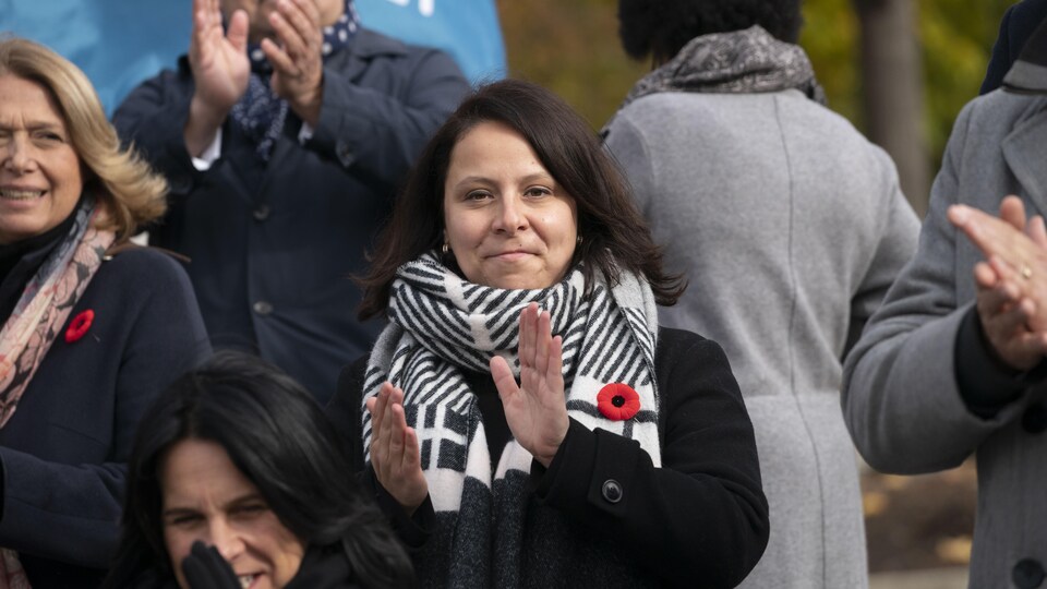 Caroline Bourgeois lors d'un rassemblement de candidats de Projet Montréal.