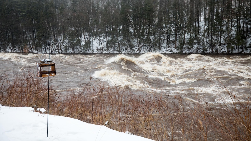 Une rivière déchaînée en hiver