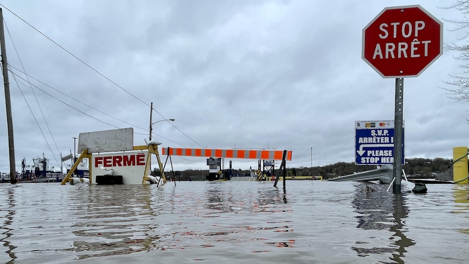 A flooded street.