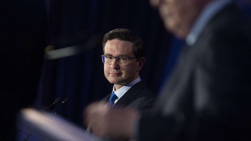 Pierre Poilievre during the CPC leadership debate in French.