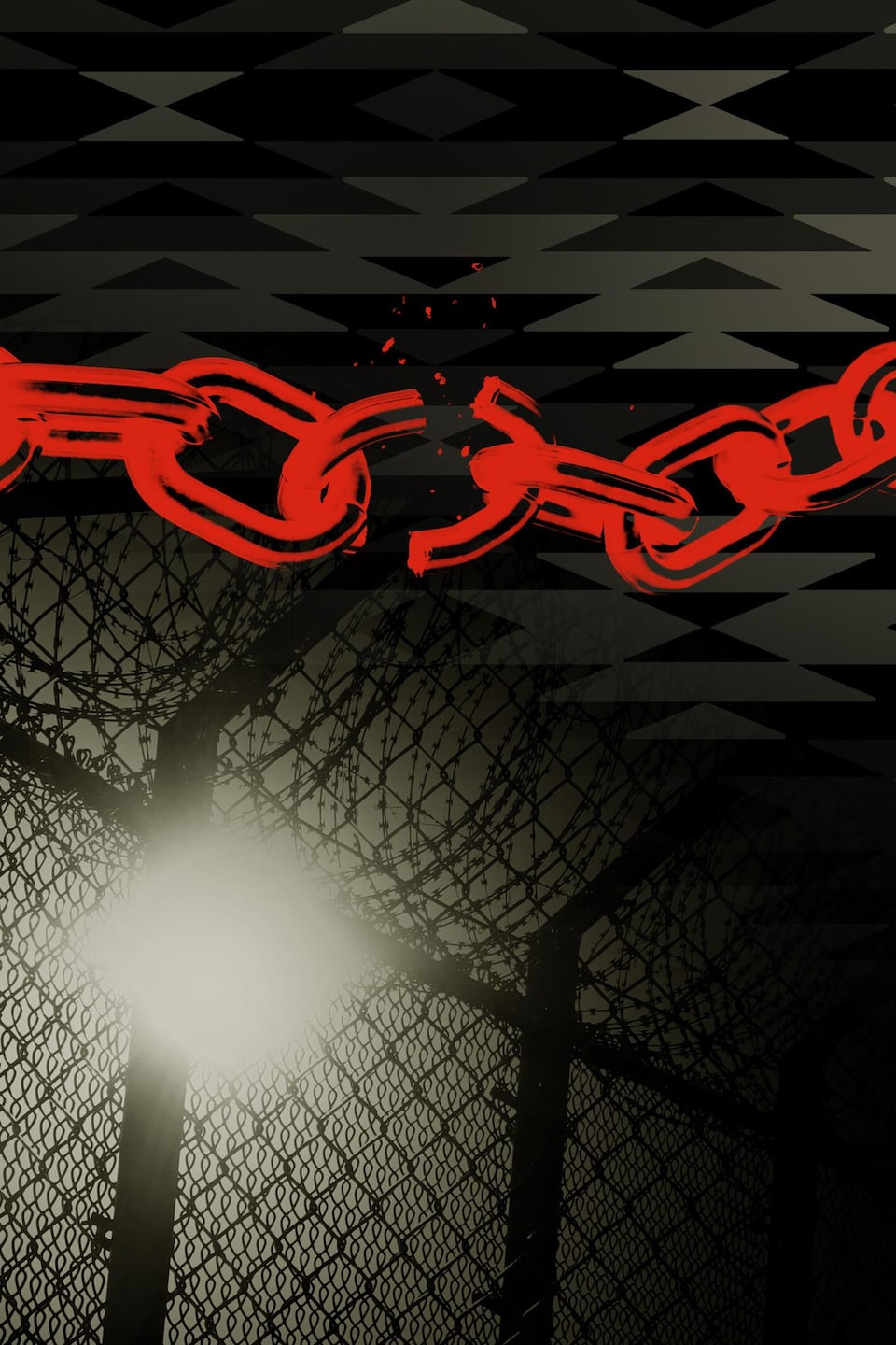 Une illustration avec une chaîne brisée devant une clôture de prison.