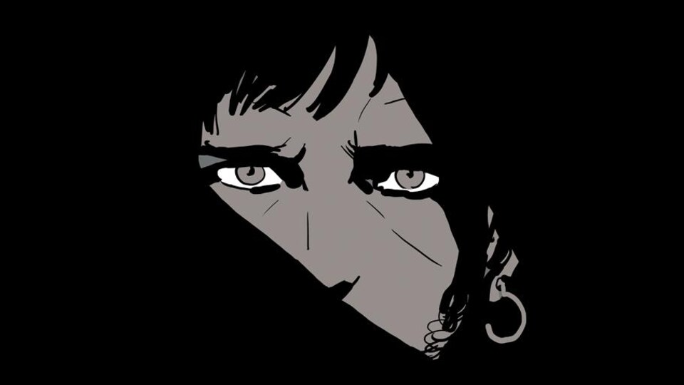 Dessin en noir et blanc d'un homme brun, qui porte une boucle d'oreille.