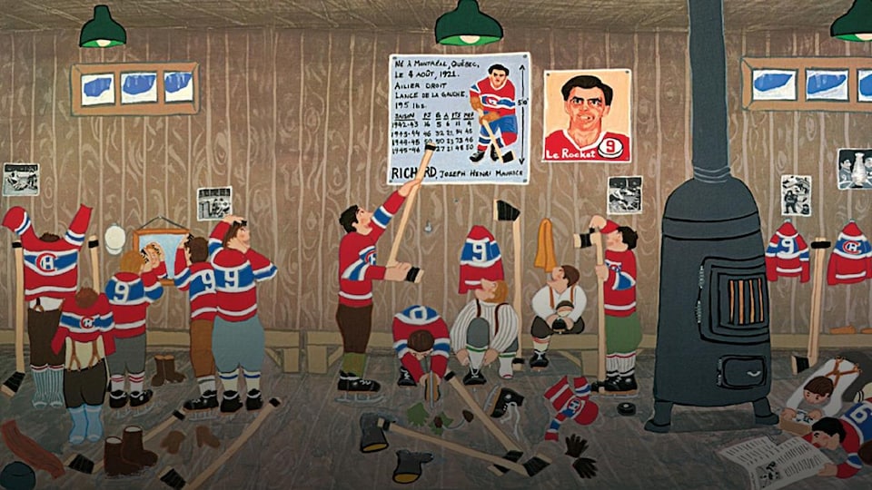 Une illustration montrant des enfants en train de se préparer à jouer une partie de hockey