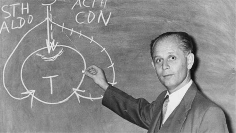 Hans Selye expliquant le schéma du stress