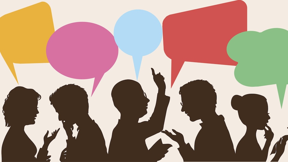 Illustration montrant des personnes en conversation.
