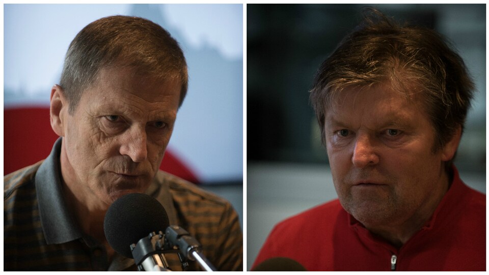 Photo d'Anton et Marian Stastny, anciens joueurs des Nordiques, en studio