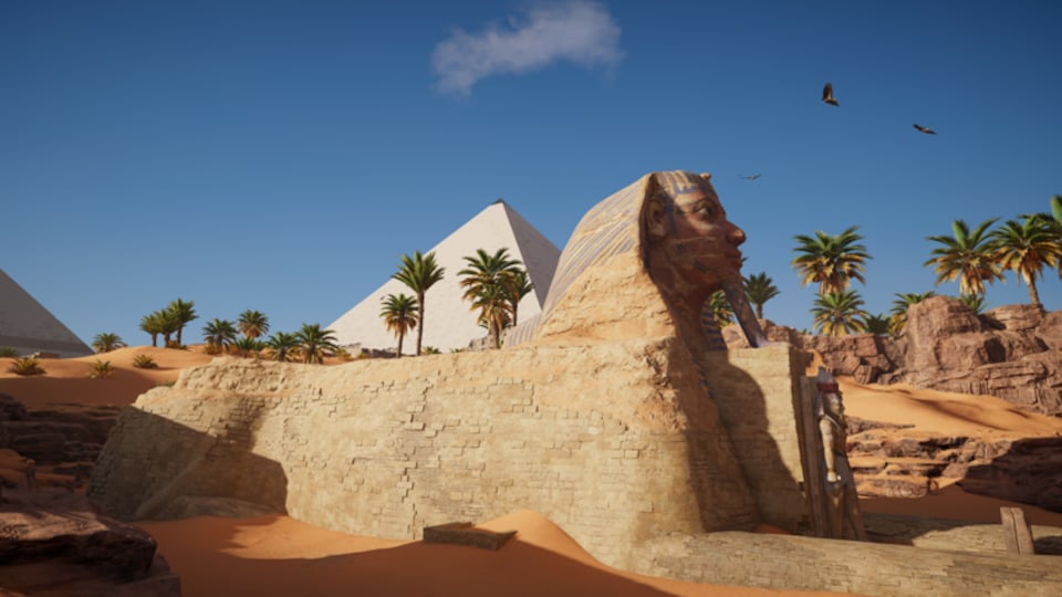 La reconstitution du Sphinx de Gizeh pour le jeu Assassin's Creed Origins.