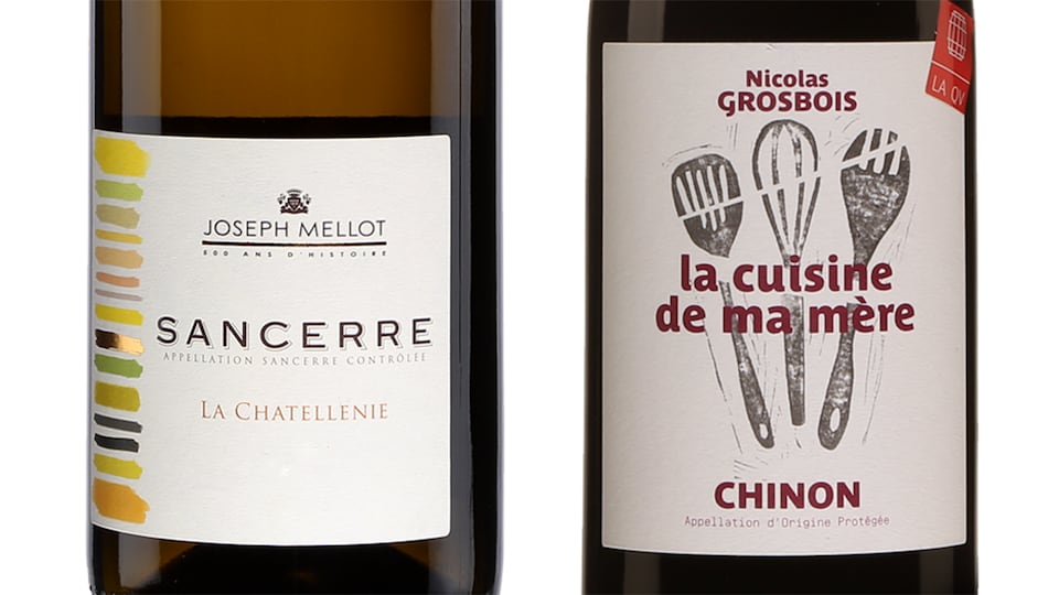 Gros plan sur les étiquettes des vins sélectionnés par la Master Sommelier Élyse Lambert.