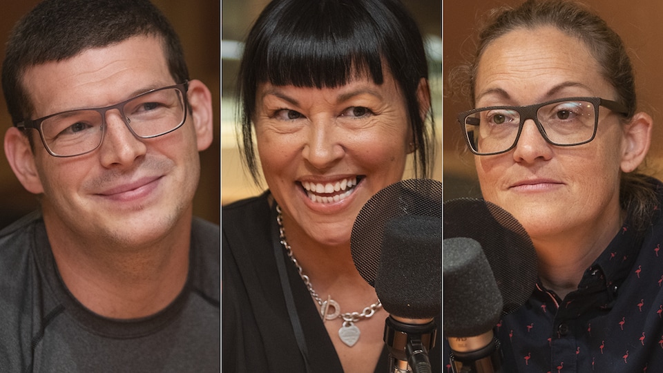 Lee Leclerc, Chantal Petitclerc et Catherine Vaillant au micro de Stéphan Bureau.