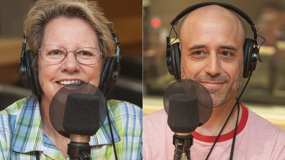Christiane Potvin et Patrick Tremblay au micro de Stéphan Bureau.