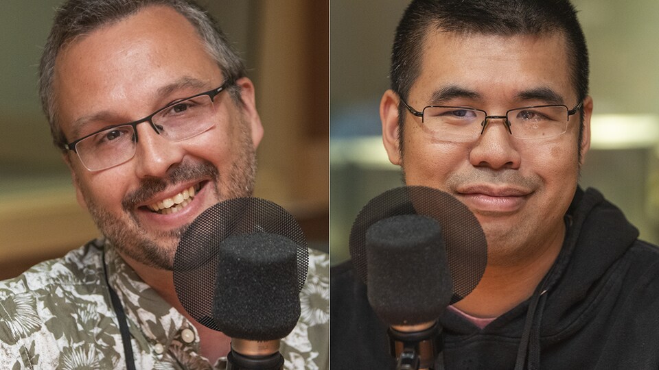 Vincent Thibeault et Kar Yung Tom au micro de Stéphan Bureau.