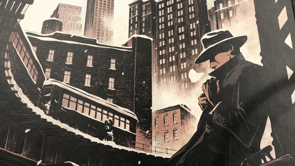 Couverture de bande dessinée qui représente les gratte-ciel newyorkais avec un personnage adossé à un échafaudage.