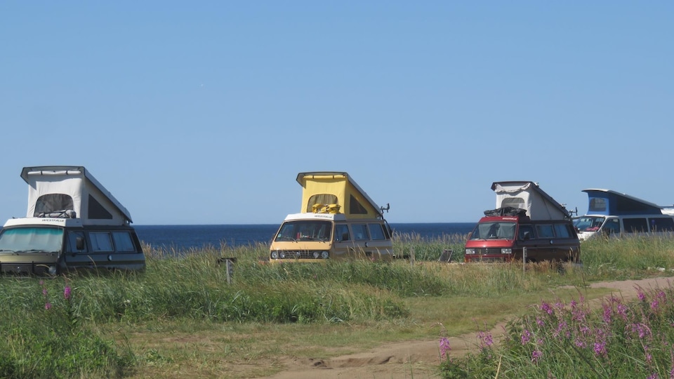 Quatre véhicules motorisés sur le bord de la mer